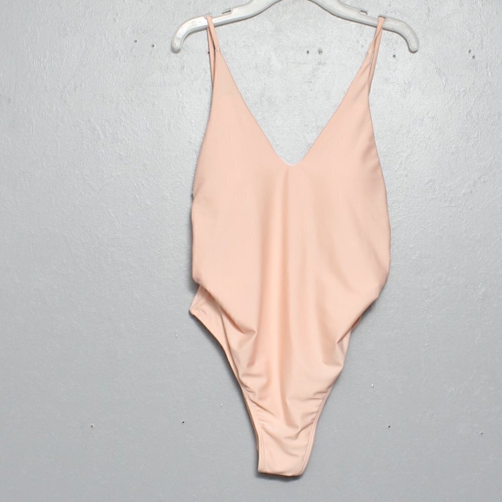 Unbranded light pink side boob deep v one piece swimsuit